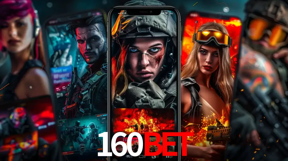 Montagem de telas de celular mostrando diversos personagens, masculinos e femininos, de um jogo de tiro, ilustrando a diversidade de equipes de e-sports para apostar no 160bet.