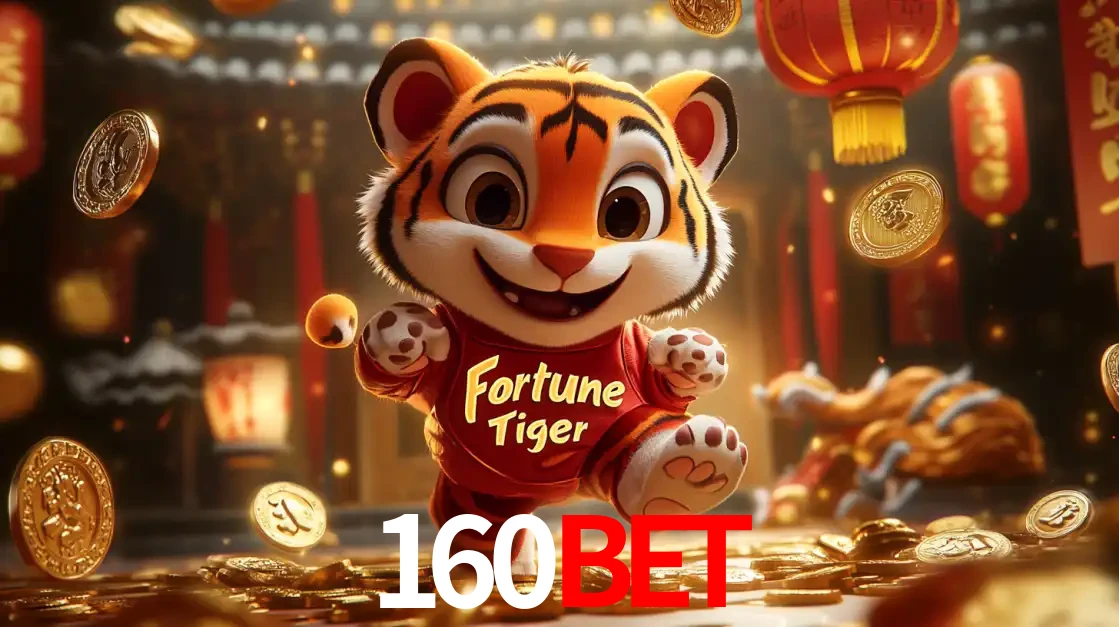 O alegre personagem do Fortune Tiger correndo sobre um caminho de moedas de ouro, simbolizando os grandes prêmios e a diversão do popular jogo de slot do 160bet.