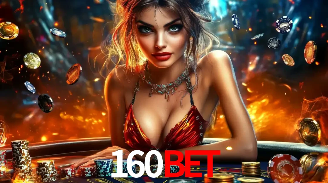 Mulher em uma mesa de cassino com pilhas de fichas e um fundo de fogo, pronta para uma rodada de altas apostas nos jogos de mesa emocionantes do cassino 160bet.