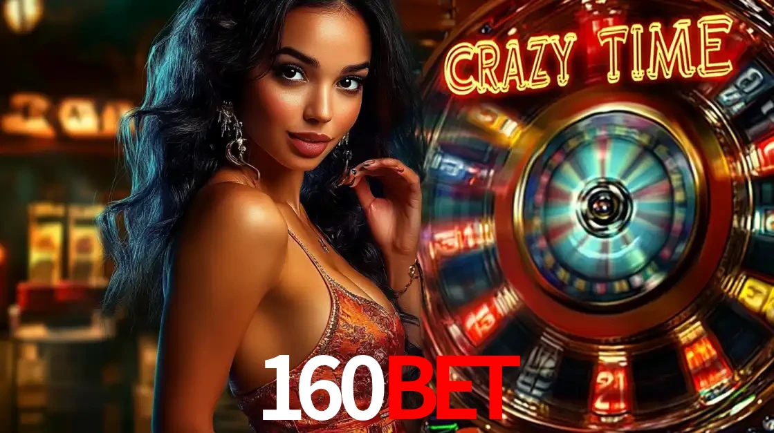 Mulher elegante ao lado da vibrante roda da fortuna do jogo de cassino ao vivo Crazy Time, um dos game shows mais populares e cheios de prêmios do 160bet.